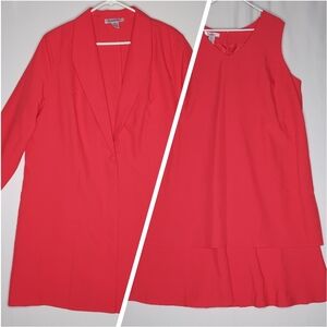 Roaman's Dress Jacket Set 24W Women Red Sleeveless One Button Long Length Blazer